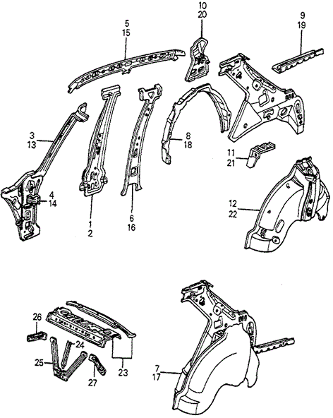 BODY / AIR CONDITIONING/BODY STRUCTURE COMPONENTS (5) 4DR for 1983 Honda ACCORD SEDAN #1