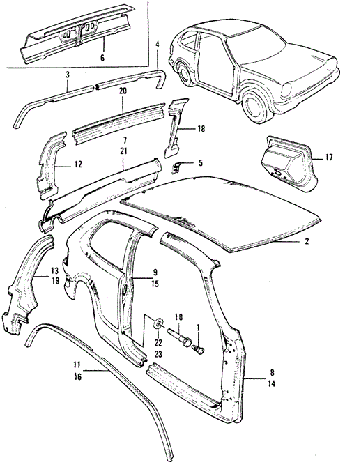 BODY / AIR CONDITIONING/BODY STRUCTURE COMPONENTS (2) for 1973 Honda CIVIC 1200 COUPE #1