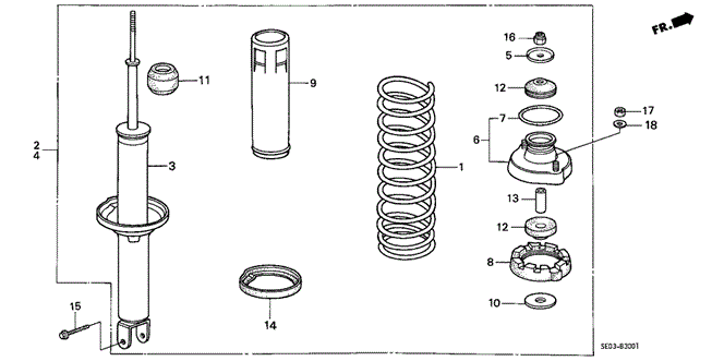1989 Honda ACCORD SEDAN LXI SHOCK ABSORBER ASSY., R. RR. - (52610SE0949) 1989 Honda ACCORD SEDAN LXI SHOCK ABSORBER ASSY., R. RR. - (52610SE0949)