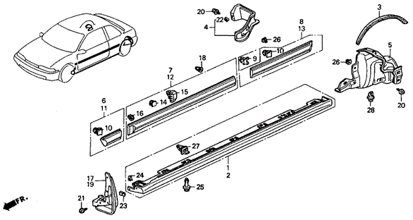 1991 Honda ACCORD COUPE LX PROTECTOR, R. FR. DOOR - (75302SM2A01) 1991 Honda ACCORD COUPE LX PROTECTOR, R. FR. DOOR - (75302SM2A01)