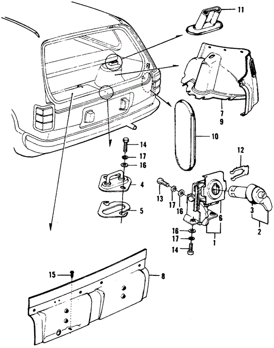 BODY / AIR CONDITIONING/TAILGATE TRIM - TAILGATE LOCK 3DR for 1975 Honda CIVIC 1200 HATCHBACK #1