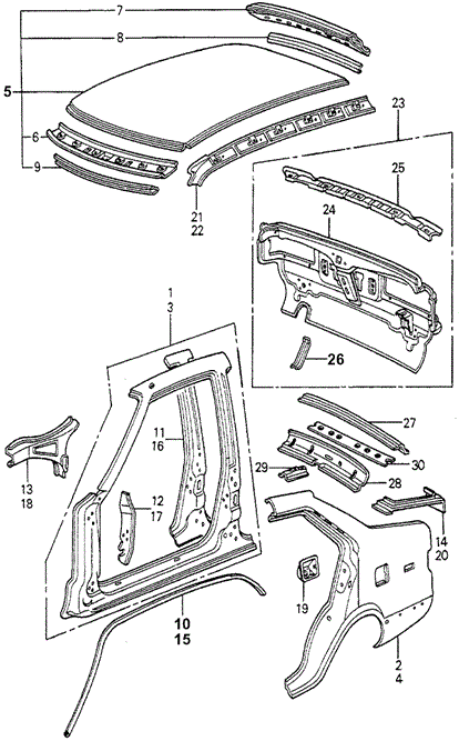 Body/Air Conditioning/Body Structure Components (3) for 1981 Honda ACCORD SEDAN #1