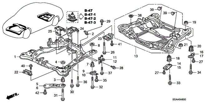 Body/Air Conditioning/Front Sub Frame - Rear Beam for 2007 Honda ACCORD SEDAN #1
