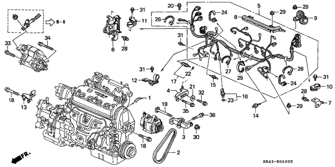 ENGINE/ENGINE SUB CORD - CLAMP for 1992 Honda CIVIC SEDAN #1