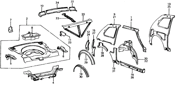 BODY / AIR CONDITIONING/BODY STRUCTURE COMPONENTS (3) for 1976 Honda CIVIC COUPE #1