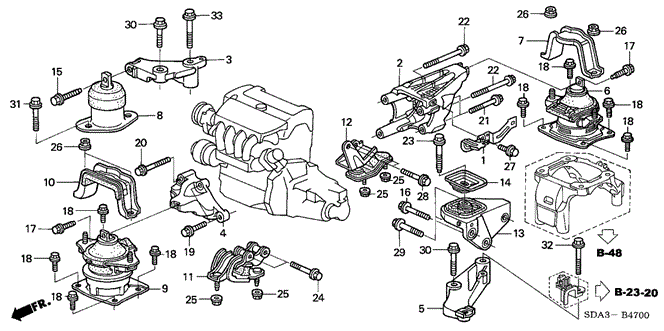 BODY / AIR CONDITIONING/ENGINE MOUNTS (L4) (MT) for 2005 Honda ACCORD SEDAN #1