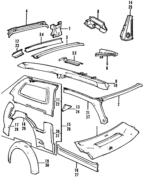 BODY / AIR CONDITIONING/BODY STRUCTURE COMPONENTS (3) for 1975 Honda CIVIC 1200 HATCHBACK #1
