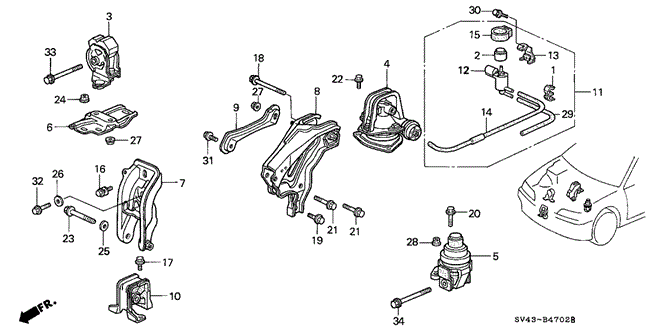 BODY / AIR CONDITIONING/ENGINE MOUNTS (AT) ('94,'95) for 1995 Honda ACCORD SEDAN #1