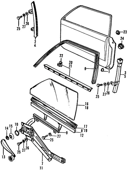 BODY / AIR CONDITIONING/DOOR WINDOW for 1973 Honda CIVIC 1200 COUPE #1