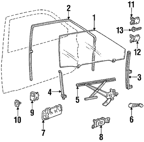 1989 Honda ACCORD COUPE LXI Regulator Assembly, R Door Power - (72210SE0A13) 1989 Honda ACCORD COUPE LXI Regulator Assembly, R Door Power - (72210SE0A13)