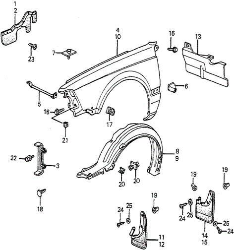 Body/Air Conditioning/Front Fender for 1983 Honda ACCORD SEDAN #1