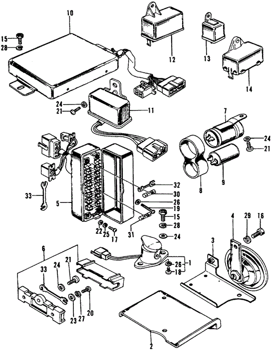 Electrical/Exhaust/Heater/Fuel/Fuse Box - Horn for 1973 Honda CIVIC 1200 COUPE #1