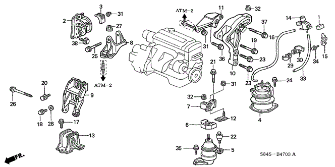 BODY / AIR CONDITIONING/ENGINE MOUNTS (L4) (AT) (2) for 2001 Honda ACCORD SEDAN #1