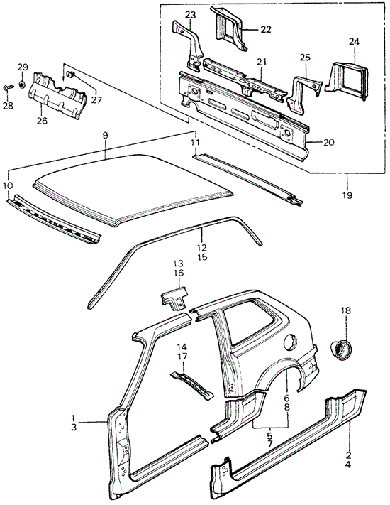 BODY / AIR CONDITIONING/BODY STRUCTURE - OUTER PANEL (1) for 1982 Honda CIVIC HATCHBACK #1