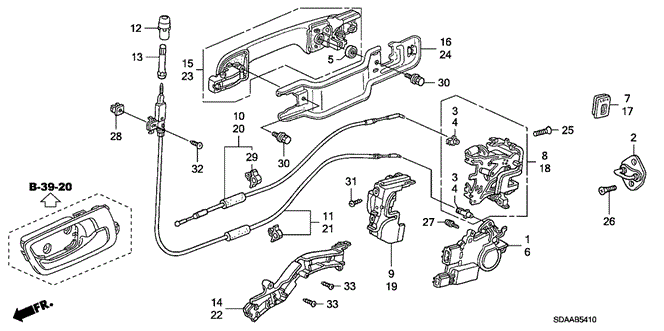 Body/Air Conditioning/Rear Door Locks - Outer Handle for 2007 Honda ACCORD SEDAN #1