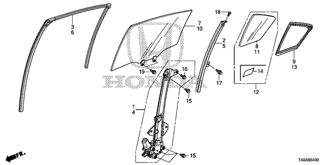 Body/Air Conditioning/Rear Door Glass - Regulator for 2012 Honda ACCORD SEDAN #1