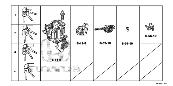 Electrical/Exhaust/Heater/Fuel/Key Cylinder Set for 2012 Honda CIVIC SEDAN #1