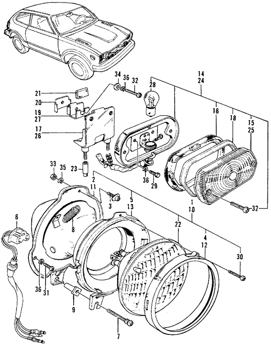 ELECTRICAL / EXHAUST / HEATER / FUEL/HEADLIGHT - FRONT COMBINATION LIGHT ('73-'74) for 1973 Honda CIVIC 1200 COUPE #1