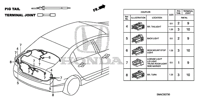 ELECTRICAL / EXHAUST / HEATER / FUEL/ELECTRICAL CONNECTORS (RR.) for 2010 Honda CIVIC SEDAN #1