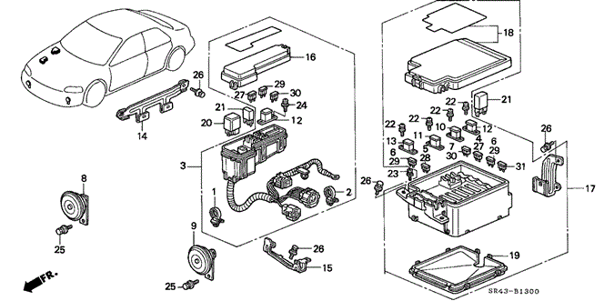 ELECTRICAL / EXHAUST / HEATER / FUEL/CONTROL UNIT (ENGINE ROOM) for 1993 Honda CIVIC SEDAN #1