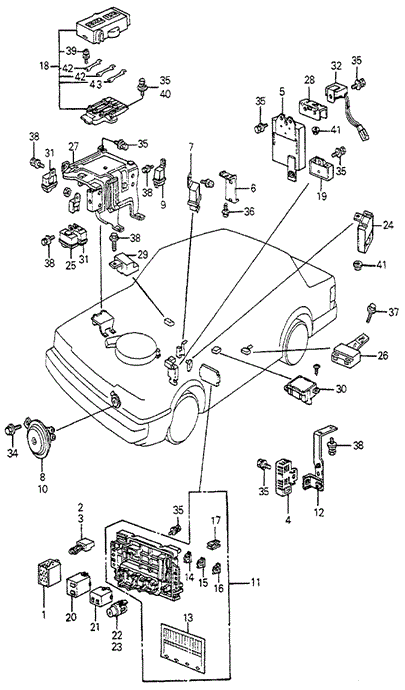 Electrical/Exhaust/Heater/Fuel/Main Fuse Box - Horn for 1982 Honda ACCORD HATCHBACK #1