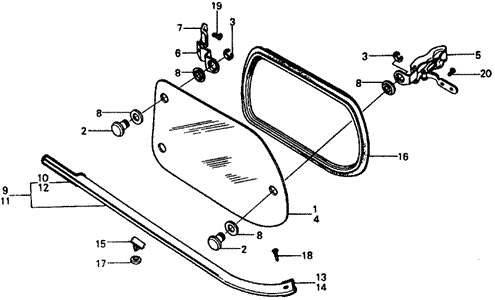 BODY / AIR CONDITIONING/QUARTER WINDOW for 1976 Honda CIVIC COUPE #1