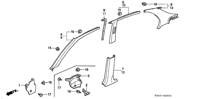 INTERIOR / BUMPER/PILLAR GARNISH for 1997 Honda CIVIC SEDAN #1