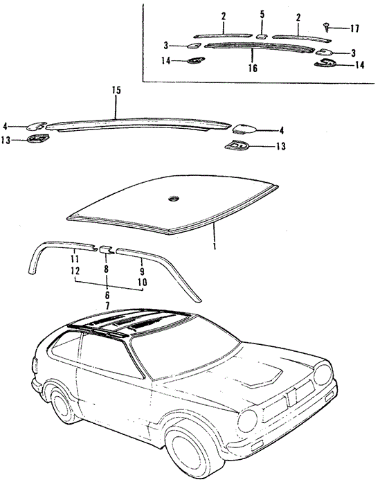 INTERIOR / BUMPER/ROOF MOLDING for 1975 Honda CIVIC 1200 HATCHBACK #1