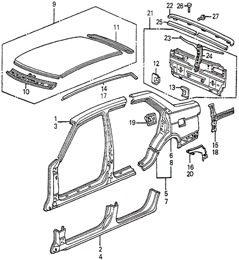 Body/Air Conditioning/Body Structure Components (3) 4DR for 1983 Honda ACCORD SEDAN #1