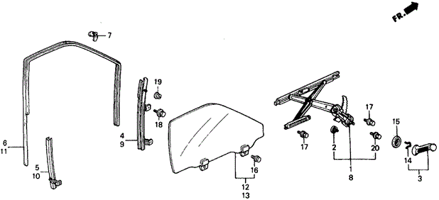 BODY / AIR CONDITIONING/FRONT DOOR WINDOW for 1988 Honda CIVIC 5-DOOR #1