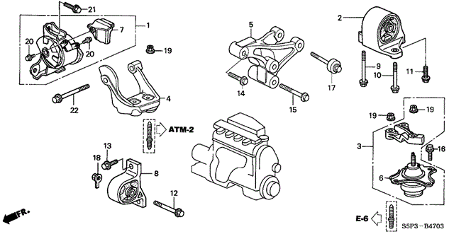 BODY / AIR CONDITIONING/ENGINE MOUNTS (AT) (2) for 2004 Honda CIVIC COUPE #1