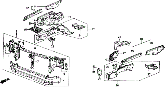BODY / AIR CONDITIONING/BULKHEAD - WHEELHOUSE for 1989 Honda ACCORD COUPE #1