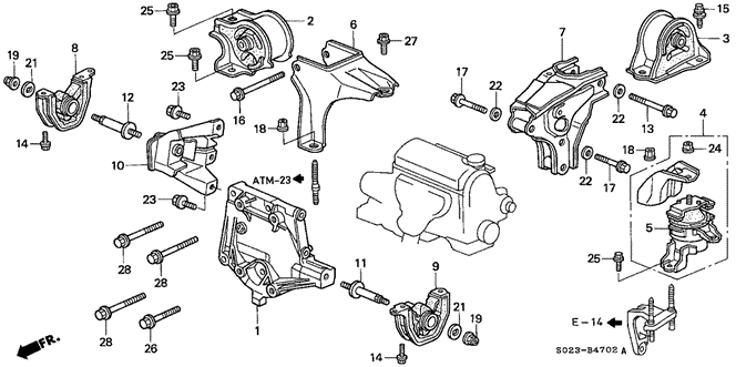 BODY / AIR CONDITIONING/ENGINE MOUNT (CVT) for 2000 Honda CIVIC COUPE #1