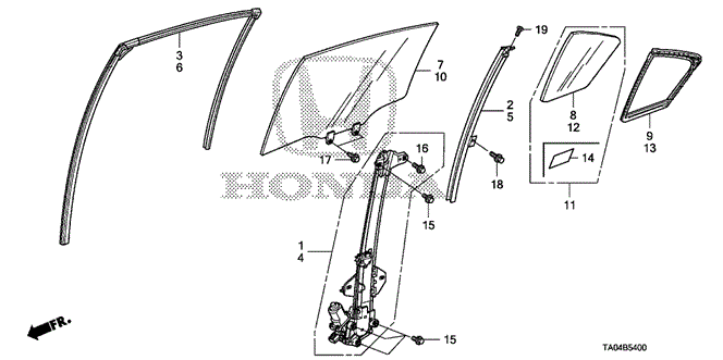 Body/Air Conditioning/Rear Door Glass - Regulator for 2009 Honda ACCORD SEDAN #1