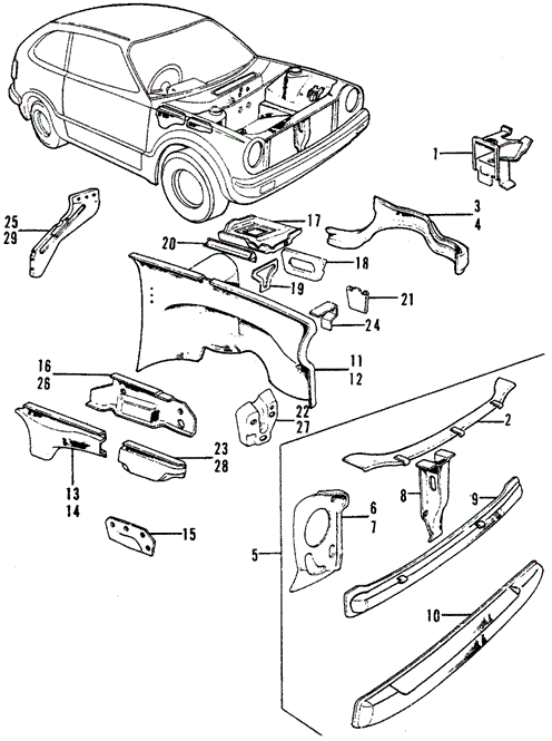 BODY / AIR CONDITIONING/BODY STRUCTURE COMPONENTS (1) for 1975 Honda CIVIC 1200 HATCHBACK #1