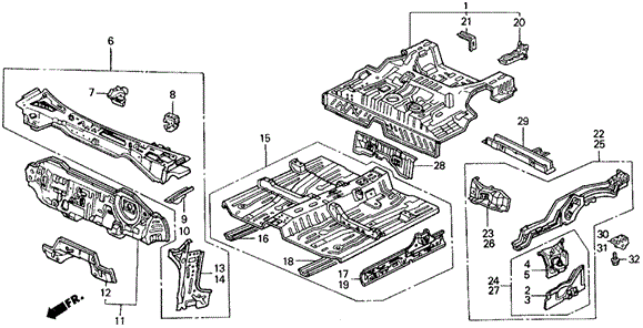 BODY / AIR CONDITIONING/DASHBOARD - FLOOR for 1990 Honda CIVIC 5-DOOR #1