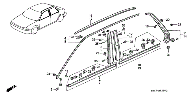 1992 Honda ACCORD SEDAN DX Garnish, R Rear Door Center - (72930SM1A01) 1992 Honda ACCORD SEDAN DX Garnish, R Rear Door Center - (72930SM1A01)