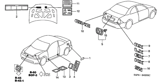 Emblems - Caution Labels for 2002 Honda Civic #1