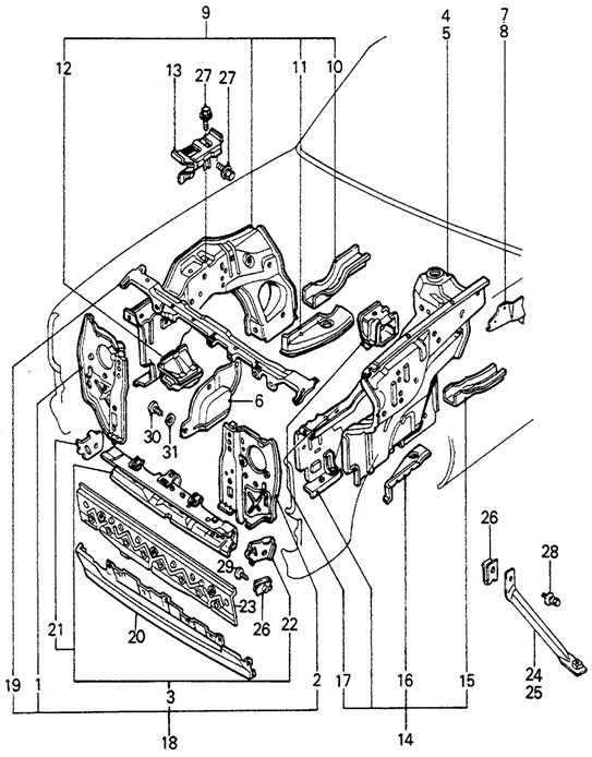BODY / AIR CONDITIONING/BODY STRUCTURE - FRONT WHEELHOUSE PANEL for 1981 Honda CIVIC HATCHBACK #1