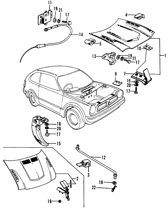 BODY / AIR CONDITIONING/HOOD for 1975 Honda CIVIC 1200 HATCHBACK #1