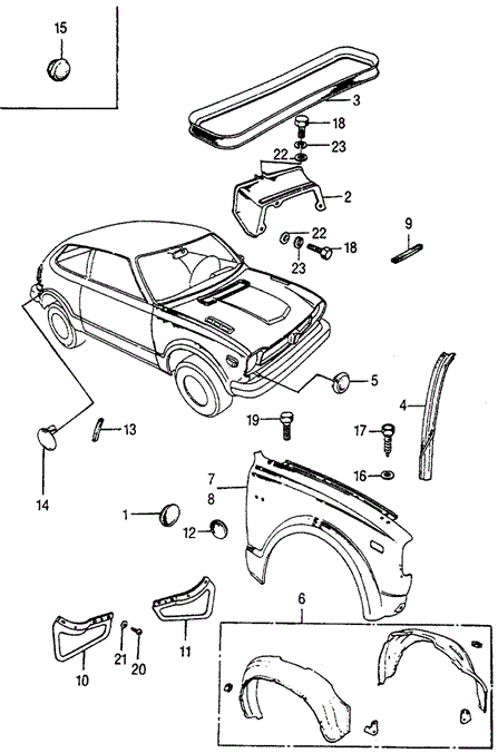 BODY / AIR CONDITIONING/FRONT FENDER for 1975 Honda CIVIC 1200 HATCHBACK #1