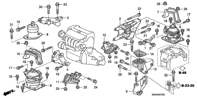 Body/Air Conditioning/Engine Mounts (L4) (MT) for 2007 Honda ACCORD COUPE #1