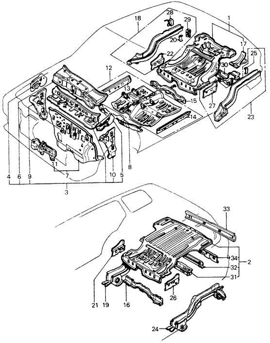 BODY / AIR CONDITIONING/BODY STRUCTURE - FLOOR PANEL for 1982 Honda CIVIC HATCHBACK #1