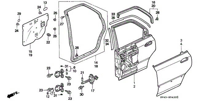 BODY / AIR CONDITIONING/REAR DOOR PANELS for 1995 Honda ACCORD SEDAN #1