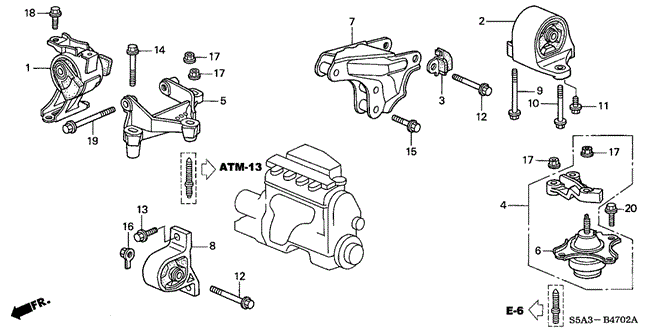 BODY / AIR CONDITIONING/ENGINE MOUNTS (CVT) for 2001 Honda CIVIC SEDAN #1