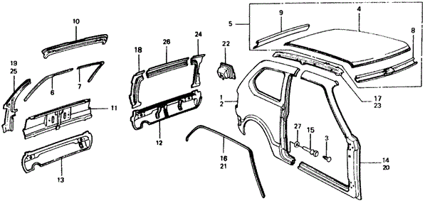 BODY / AIR CONDITIONING/BODY STRUCTURE COMPONENTS (2) for 1977 Honda CIVIC HATCHBACK #1