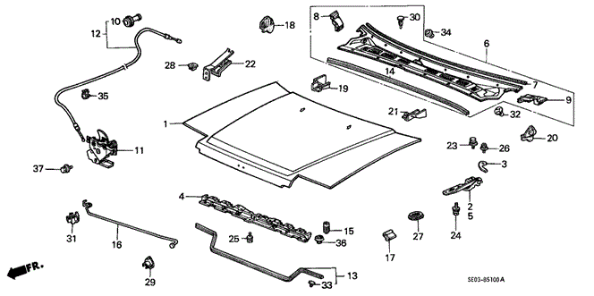1989 Honda ACCORD SEDAN LX COVER, R. HOOD HINGE - (61218SE0000) 1989 Honda ACCORD SEDAN LX COVER, R. HOOD HINGE - (61218SE0000)