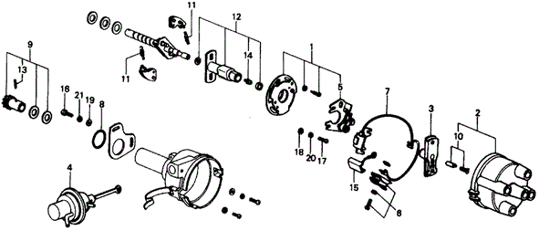 ENGINE/HMT DISTRIBUTOR COMPONENTS ('75-'76) for 1976 Honda CIVIC COUPE #1