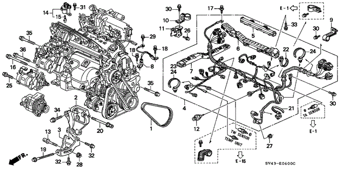 ENGINE/ENGINE WIRE HARNESS - CLAMP for 1995 Honda ACCORD SEDAN #1