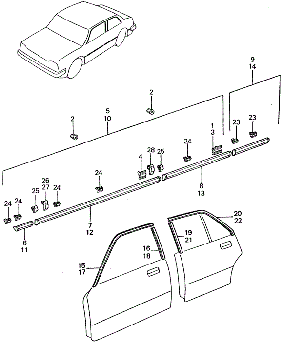 BODY / AIR CONDITIONING/SIDE PROTECTOR - DOOR SASH MOLDING for 1982 Honda CIVIC SEDAN #1